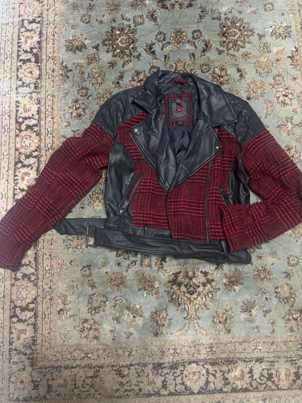Dollhouse Red Plaid & Black Faux Leather Moto Jacket Streetwear